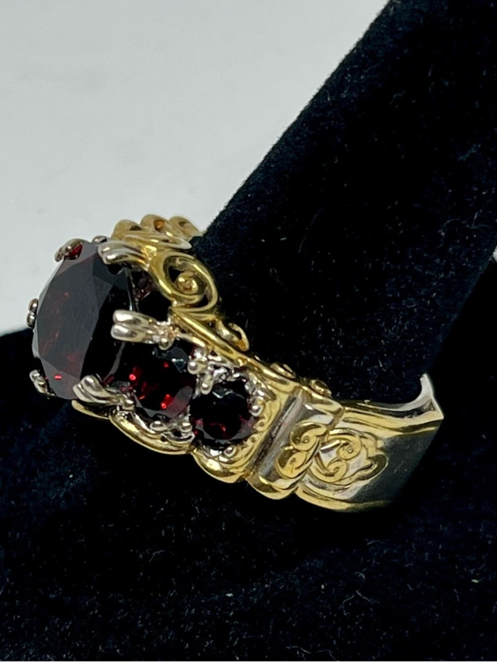 Vintage Inspired 2 ToneGarnet Cluster Ring